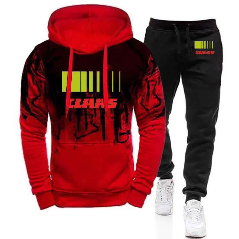 Claas 2023 New Men's Spring and Autumn Printing Hoodies Sportwear Clothes Gradient color Tracksuit + Sweatpants 2 Pieces Sets