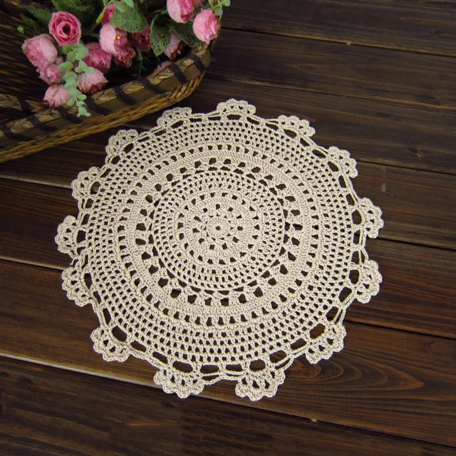 1pc Round Tablecloth Handmade Crochet Lace Cotton Placemat Vintage Hand Tablecloth Home Wedding Table Decoration 5