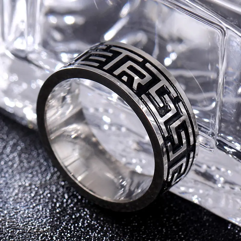 MOREDEAR 8MM Titanium Rings for Men and Women Birthday Gift triangular pattern discredit Ring 