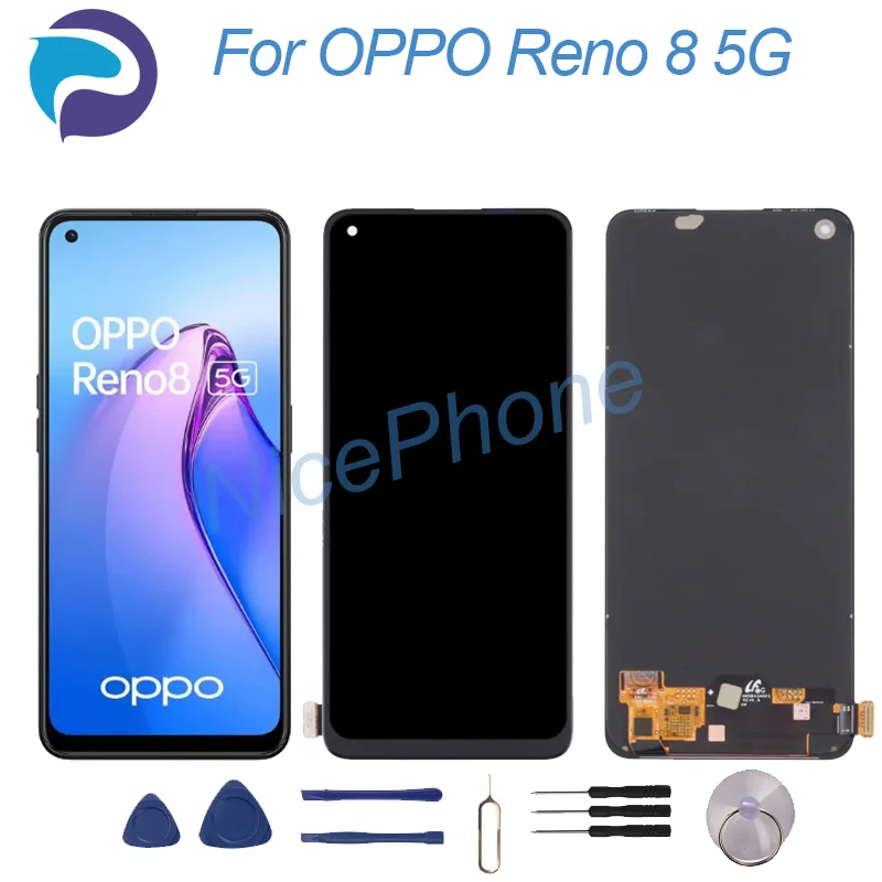 TFT For OPPO Reno8 5G LCD Display For OPPO Reno 8 5G Replacement For OPPO Reno 8 Touch CPH2359 Digitizer With Frame (Black, No Fingerprint Function