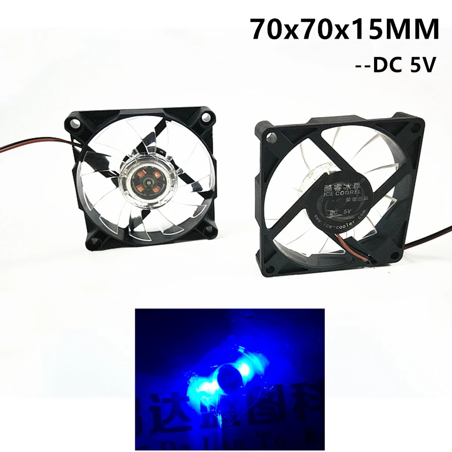 新しい冷却ファン7015 70x70x15mm DC 5v青色LED,2本のUSB