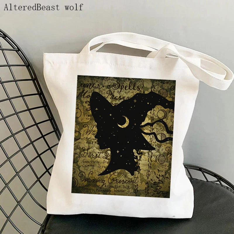 Women Shopper bag magic WITCH Book of Spells Tarot card witchy Bag Harajuku Canvas Shopper Bag girl handbag Shoulder Lady Bag