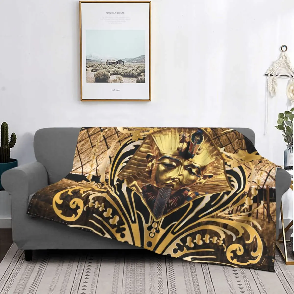 

Fleece Gold Ancient Egypt God Pharaoh King Tut Throw Blanket Warm Flannel Egyptian Myth Blankets for Bedroom Travel Couch Quilt