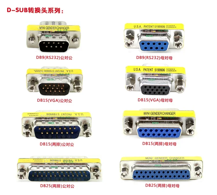 DB9 DB15 D-SUB 커넥터 소켓, RS232 직렬 포트 어댑터 9핀 암/수, 흰색 용접 금도금, 3/5U