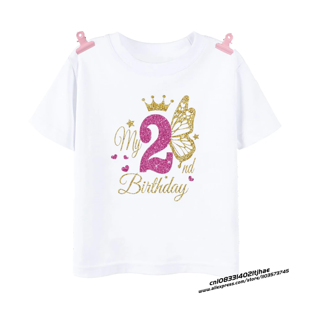 Girls Birthday Shirt 1-12 Birthday T-Shirt Wild Tee Girls Party T Shirt Butterfly Printed Clothes Kids Gifts Fashion Tops Tshirt 4