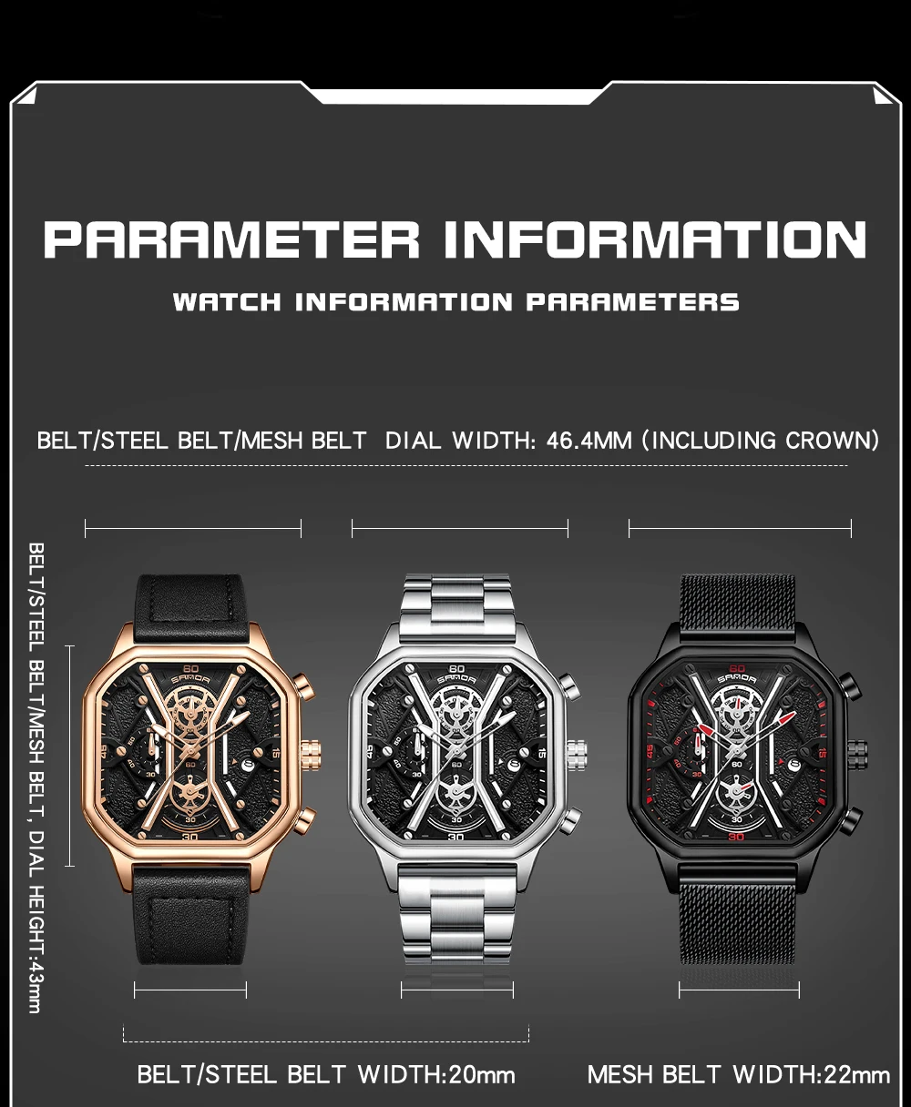 SANDA Luxury Watch Business Waterproof Male Clock Luminous Date Stainless Steel Square Quartz Men Wristwatches Reloj Hombre 7057