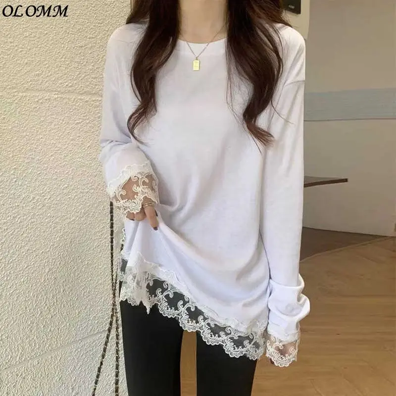 

Длинная Милая рубашка для женщин осень-зима свободная Толстая Mm кружевная плюшевая футболка с разрезом и длинными рукавами милые рубашки для девушек