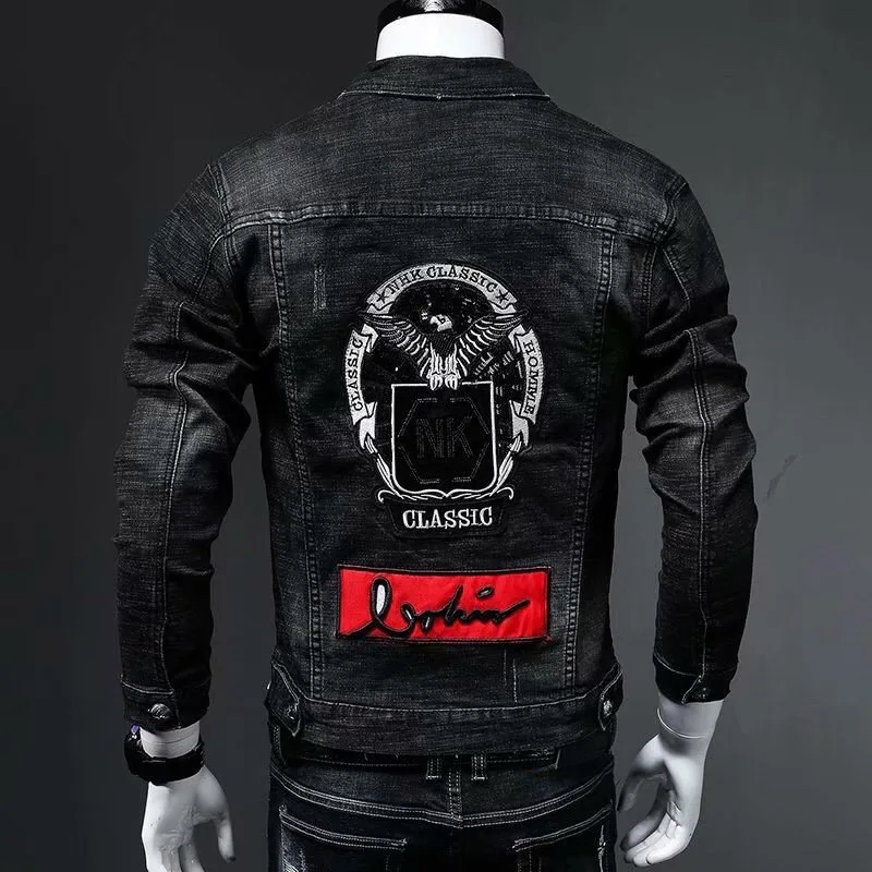 High-End Embroidered Jeans Jaet Men's Trendy Korean Sle Slim Fit Versatile Casual Jaet Trendy Top Youth ular Long Sl...