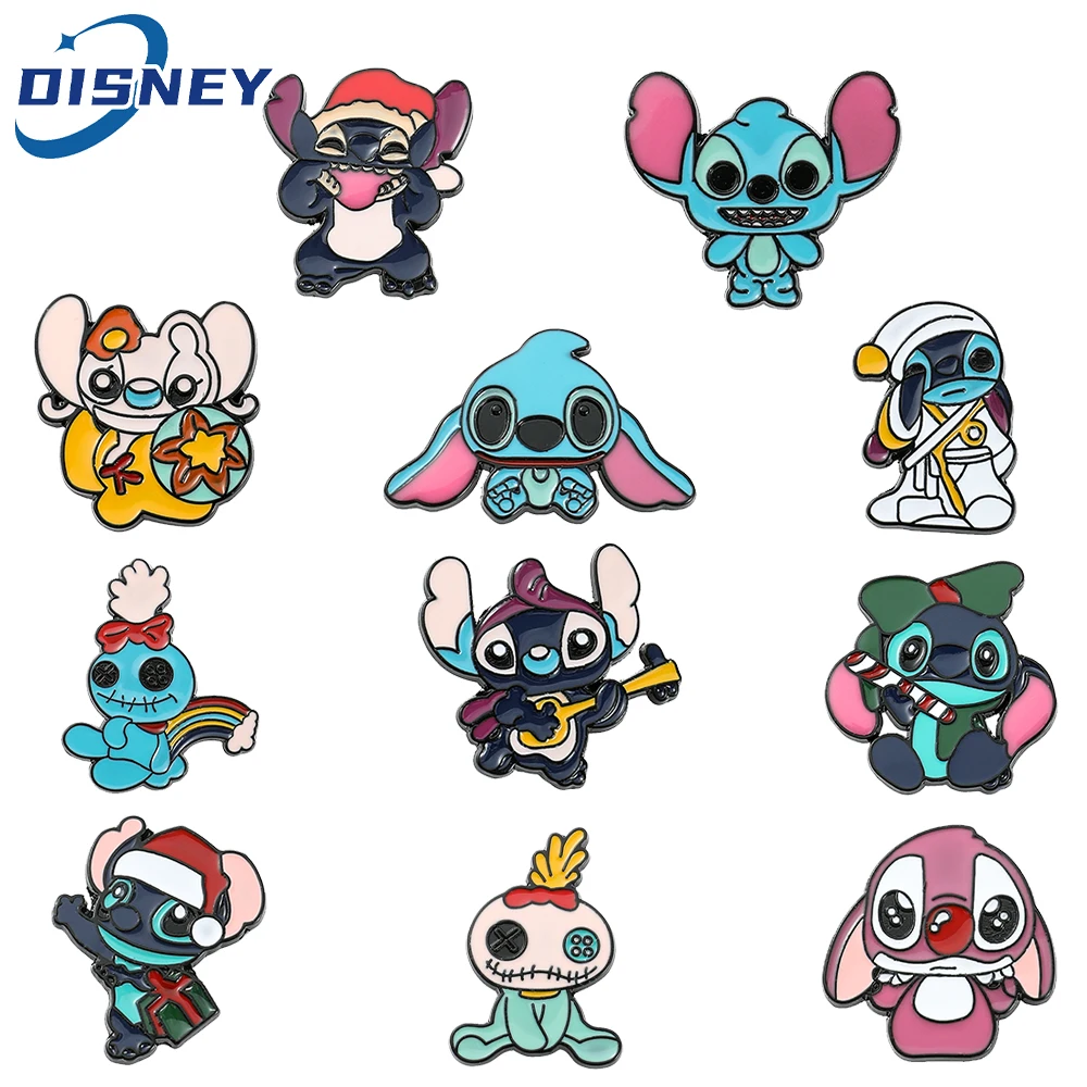 Cartoon Lilo & Stitch Enamel Brooch Cute Disnes Stitch Lapel Pin for  Backpack Jacket Badge Jewelry Anime Metal Pin for Kids Gift