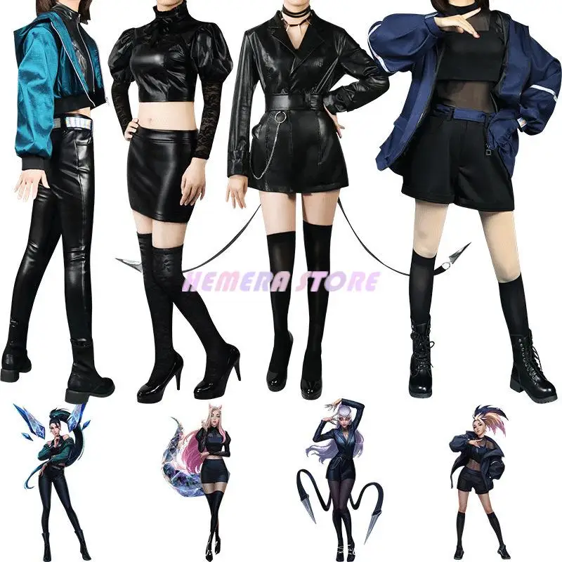 

Game Baddest Ahri Cosplay Costume LOL KDA Cosplay Wig Woman Ahri Cosplay Outfit Sexy Top Skirt Socks Halloween Costume Set