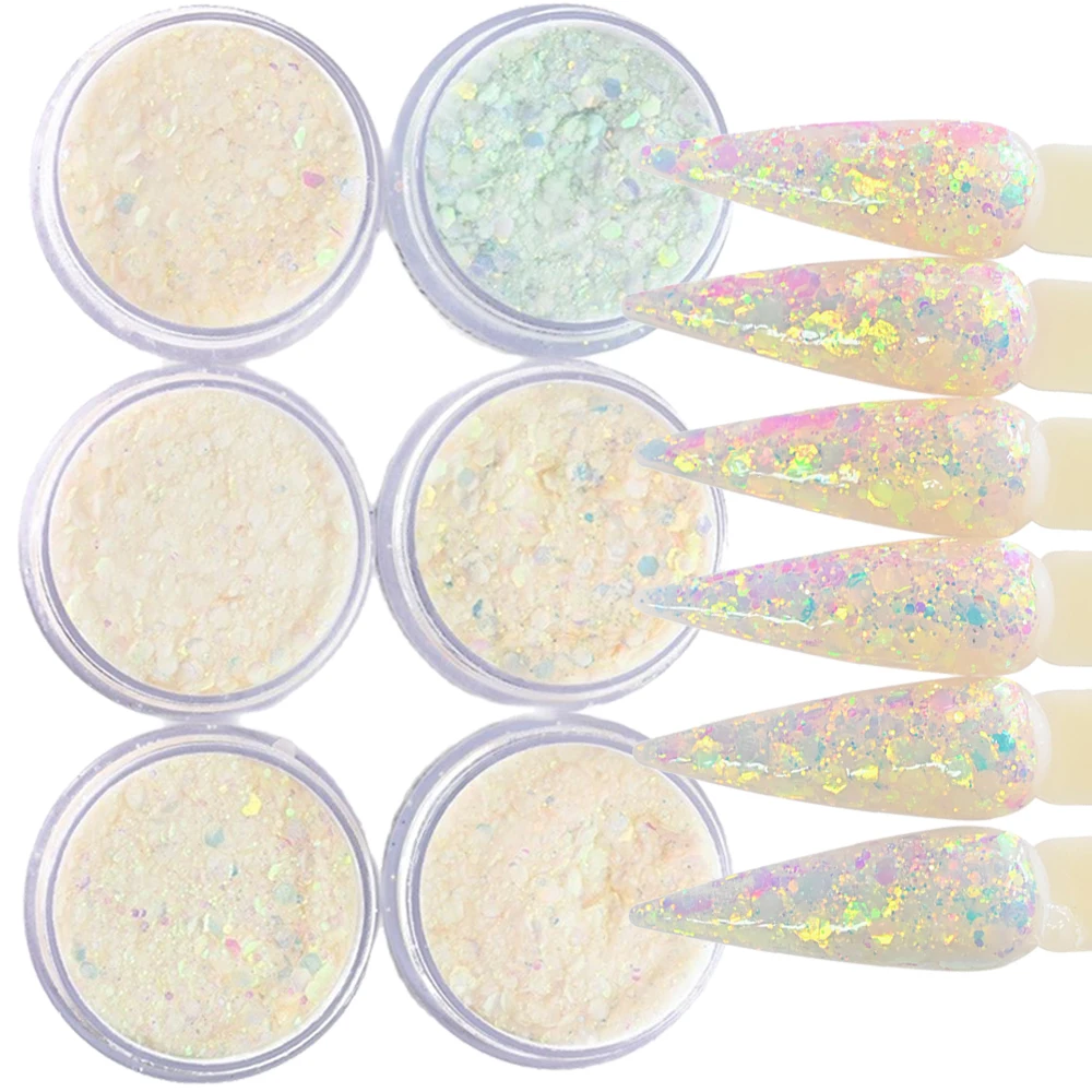 

Summer Light Color Nail Glitter Cool Iridescent Shiny Mermaid Sequins Hexagon Flakes Paillettes For 3D Nail Art Decoration #1OZ