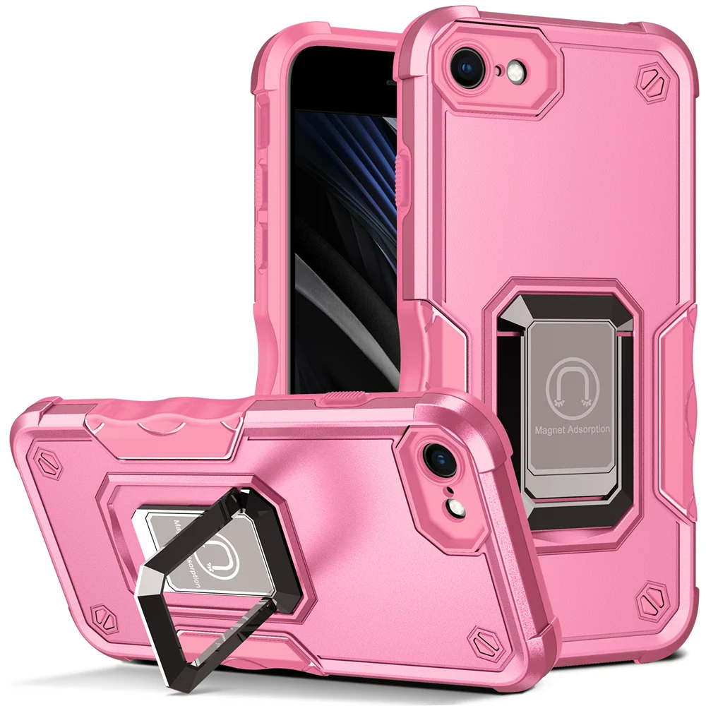 KEYSION Shockproof Armor Case for iPhone SE 2022 8 Plus Silicone+PC Ring Stand Phone Back Cover for Apple iPhone SE 2020_voghion.com