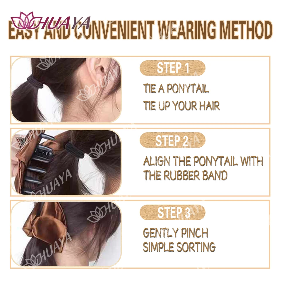 HUAYA 합성 18인치 물결 모양 포니테일 클립 헤어 삼각형 장식은 안전하게 착용 가능하며 여성의 일상 사용에 적합합니다.