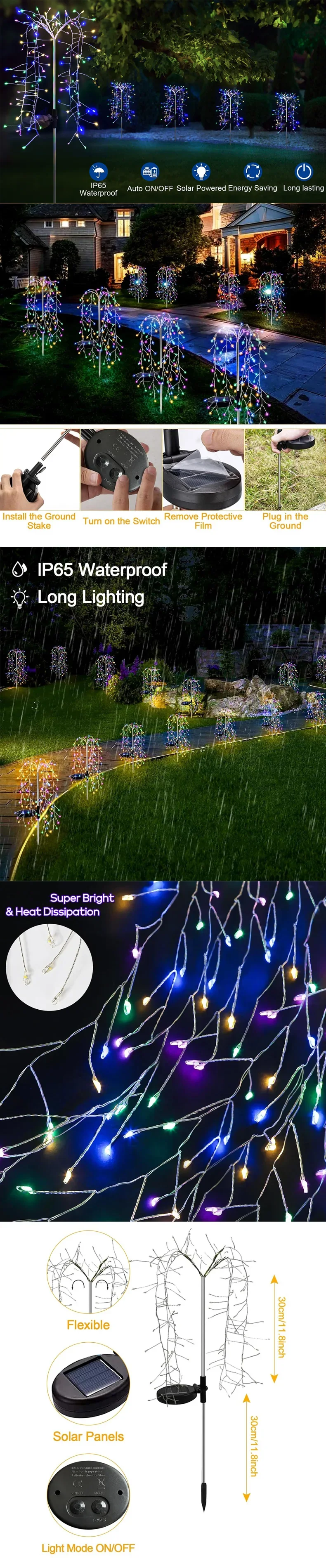 Description Picture 3 of item1/6 Pcs LED Solar Garden Lights Outdoor Copper Wire Waterproof Decorative Lawn Light DIY Firework Lamp Patio Planter Pathway