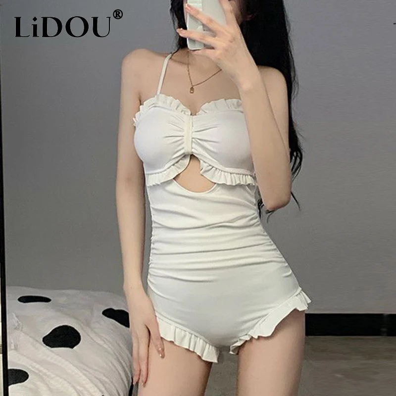 2023 New Korean Fashion Summer Bikinis Set Women Solid Color Aesthetic Vintage Evening Party Sexy Chic Street Bodycon Swimwear