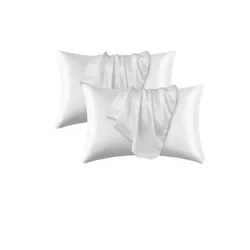 Luxurious Skin - Friendly Satin Pillowcase - Anti - Allergy Breathable Bedding with Envelope Closure, Machine Washable - 51x66cm(20x26in) (2Pcs White)