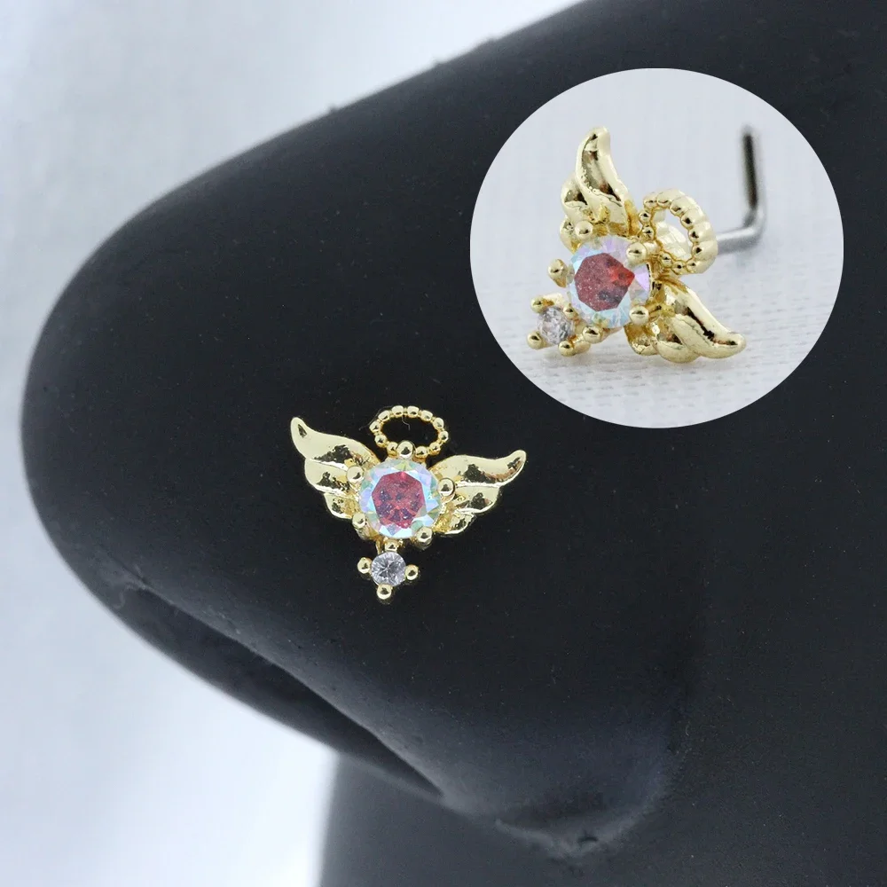Nose Rings 20G Surgical Steel Nose Rings for women Cross Nose Piercing Jewelry Body Jewelry Shiny CZ Cross Dangle L Shape Studs