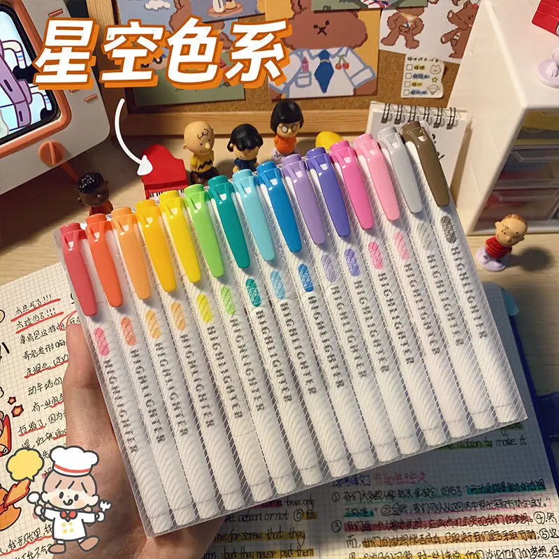 Double Headed Color Highlighter Pen High Visual Value Marking Key Point Marking Note Taking Non Smudging Paper Student