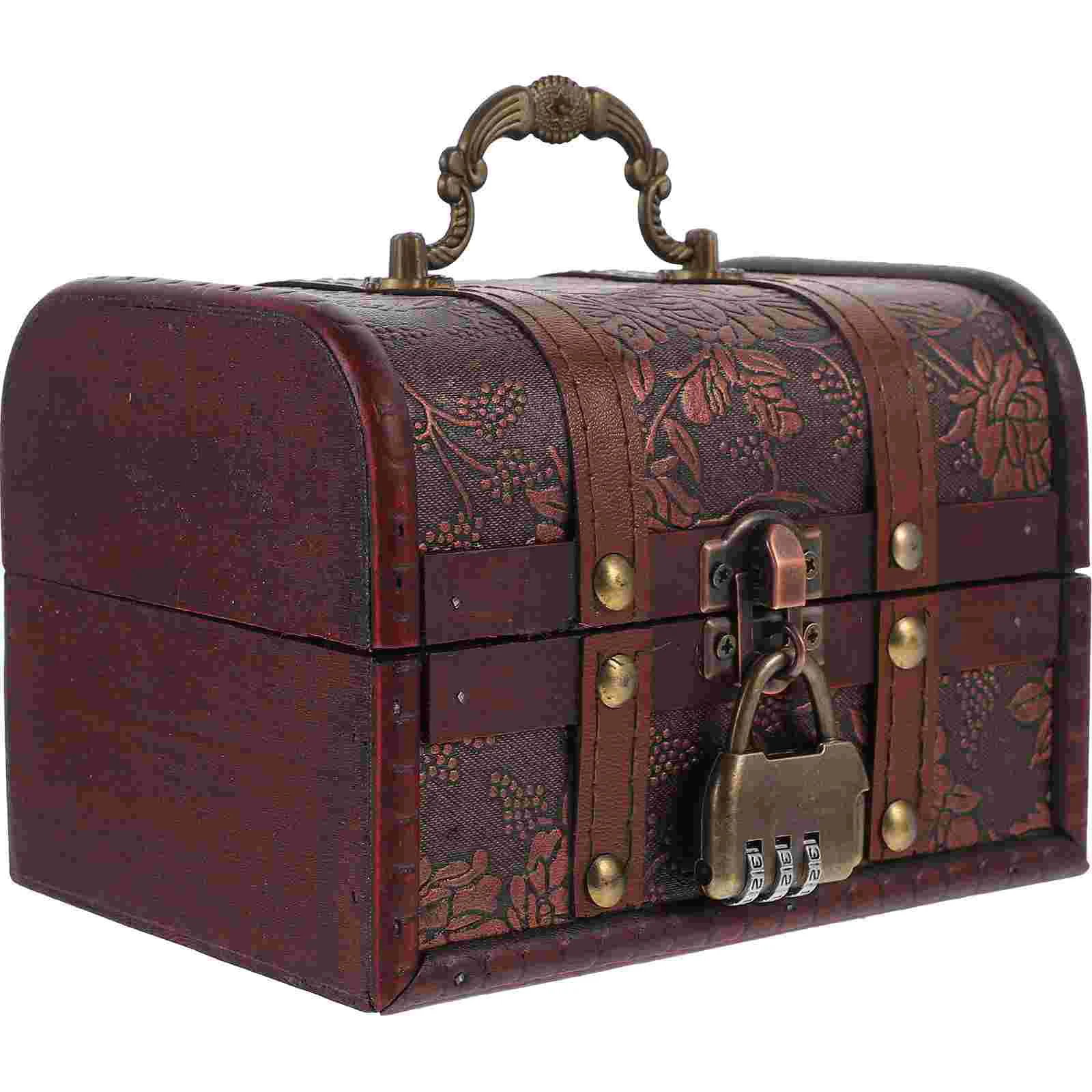 

Pirate Treasure Chest Wooden Jewelry Case Photo with Lock Storage Man