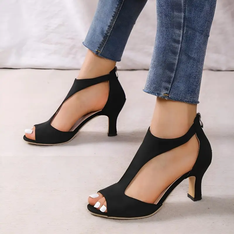 

Minimal Bridesmaid Back Zipper Bag Heel Open Toe Shoes Women's Dinner Party Side Breathable Fine Heels Roman High Heels