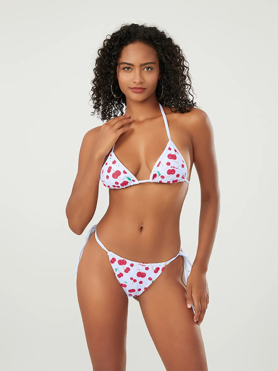 

Sunloudy Women s Two Piece Bikini Swimsuit Halter Triangle Tops Tie Side Thong Bathing Sexy String Bikini Sets Swimwear