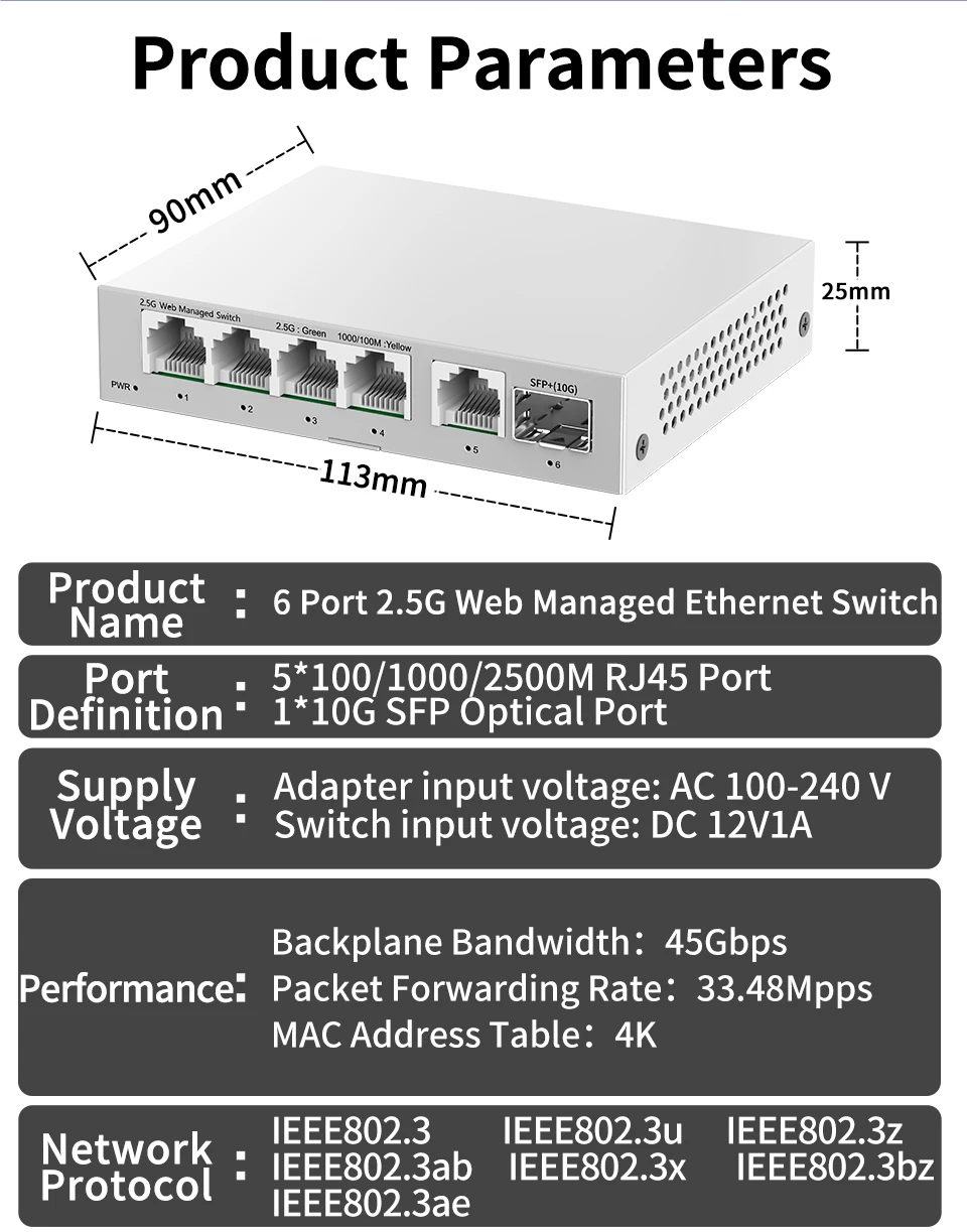 2,5 GbE Managed Switch 5 Port 2500 Mbit/s Netzwerk 10G SFP+ Slot Uplink Web Managed Link Aggregation Hub Internet Splitter – Detail 13