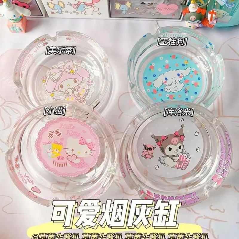 

Sanrio аниме Hello Kitty Kuromi пепельница Ins девушка сердце Высокая красота мультфильм KT Персонализированная креативная Хрустальная пепельница подарок