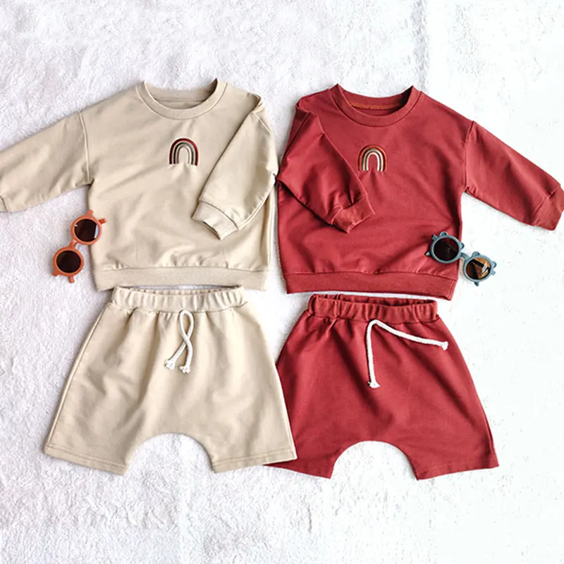 

Toddler Tracksuits 2pcs Sweatshirts Shorts Sets Kids Rainbow Embroidery Baby Boy Outfits Casual Sport Suits Baby Girl Clothes
