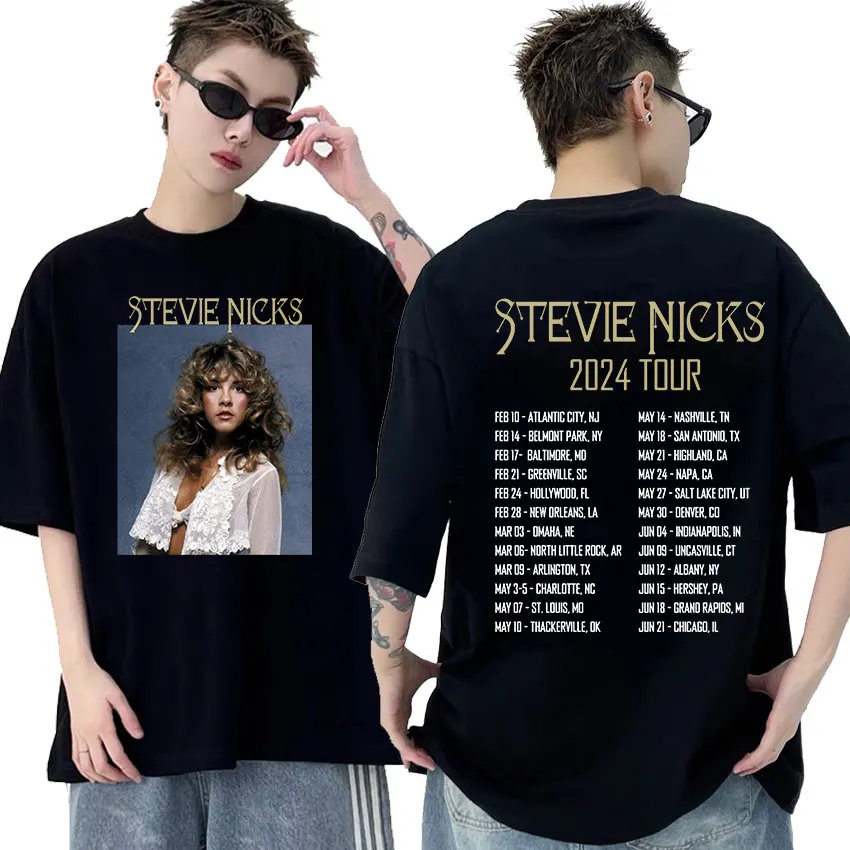 

90s Singer Stevie Nicks 2024 Tour Graphic T Shirt Men Women Retro Fashion Harajuku T-shirt Casual Clothing Oversized Cotton Tees
