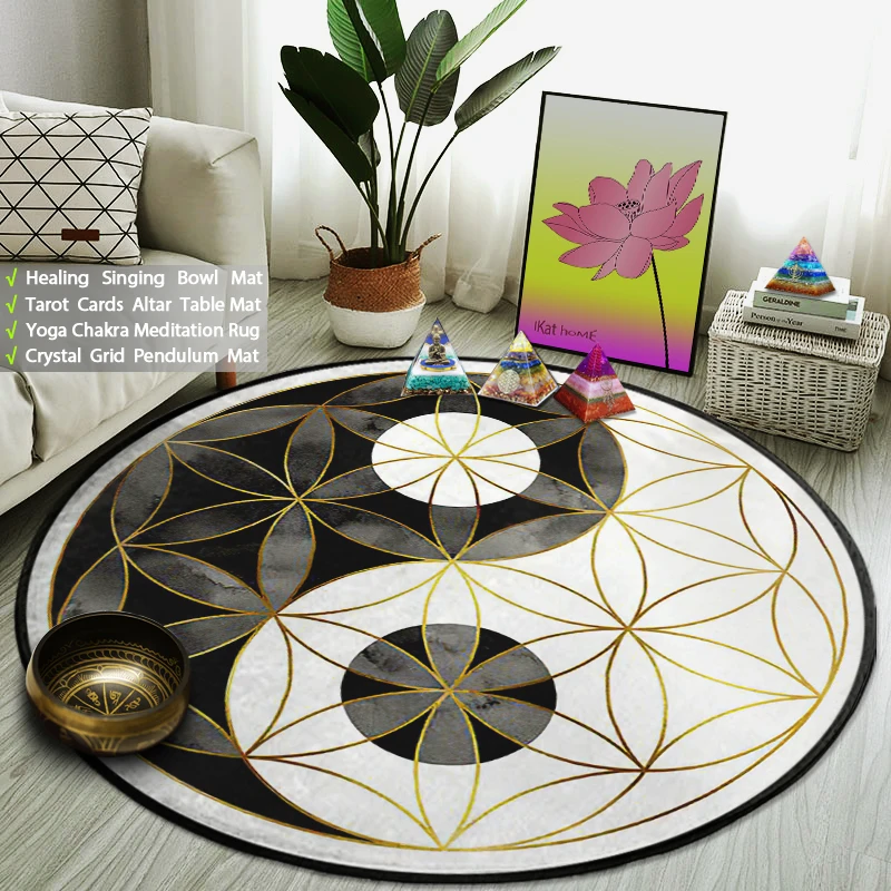 

Yin Yang Tai Chi Flower of Life Round Carpet for Living Room Decoration Rugs for Bedroom Aesthetic Room Decoration Floor Mat