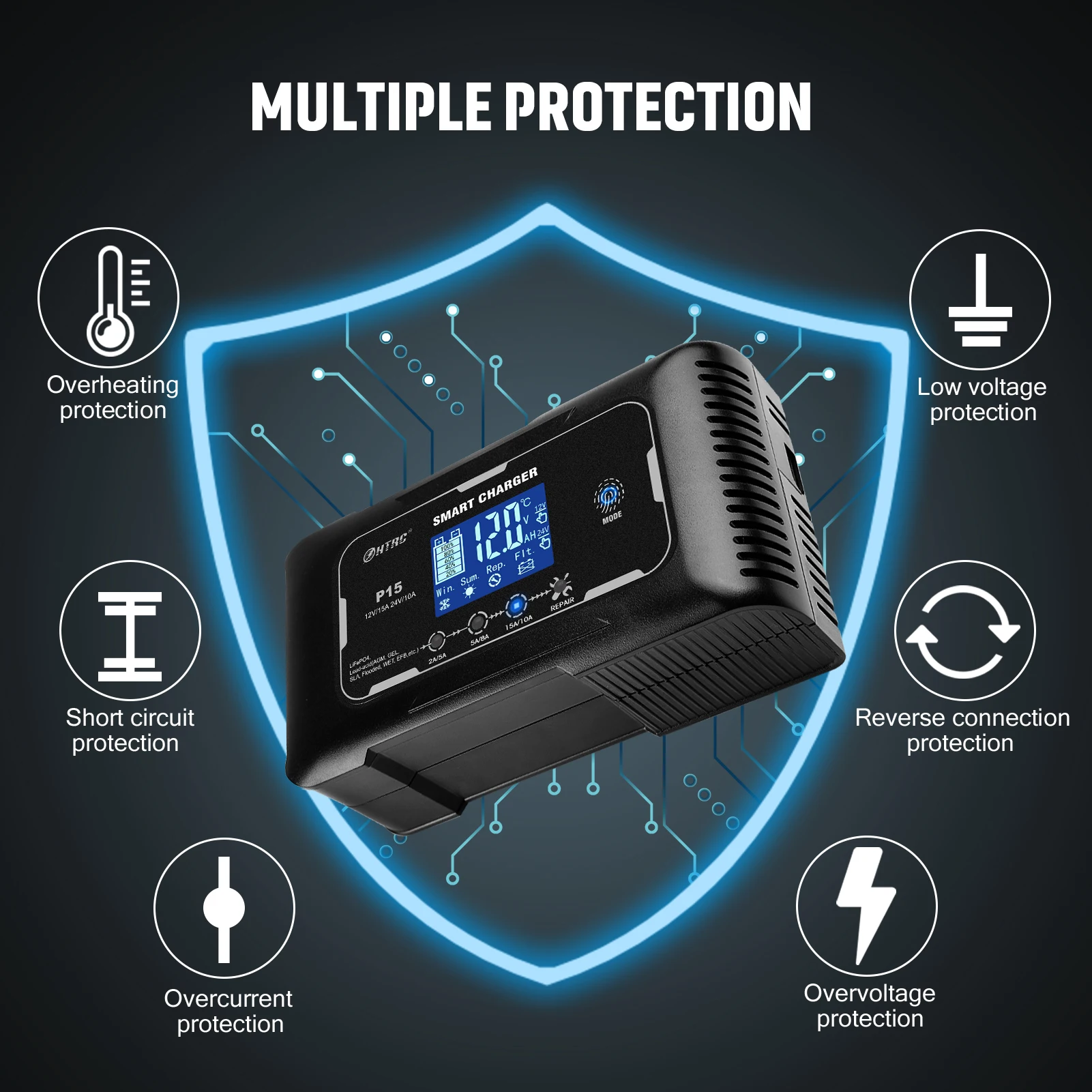 Htrc 15a/20a/25a/35a Autobatterie ladegerät 12V 24V Smart Ladegerät für  Blei-Säure-Pb Agm