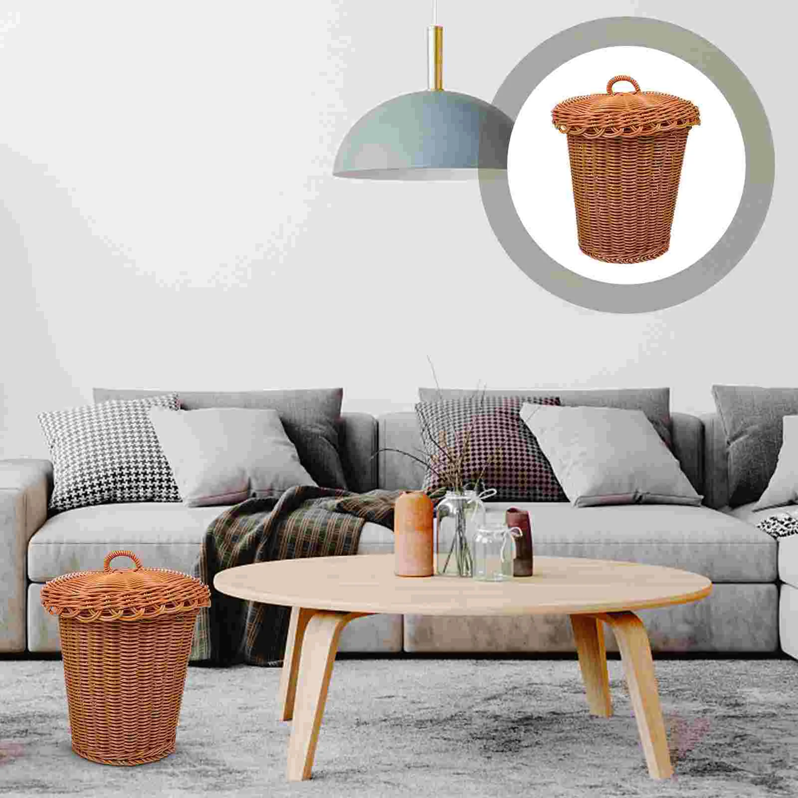 

Zero Rattan Wicker Trash Can Lid Woven Storage Basket Wicker Waste Basket Small Trash Can Garbage Cans Laundry Hamper Flower