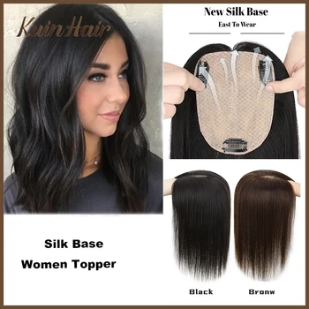 Straight Silk Base Women Topper With Clip In Remy Real Human Hair Hairpiece Breathable Natural Women Toupper Black Brown Color 1