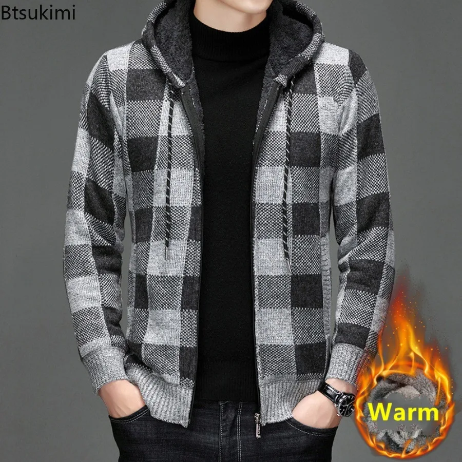 

2024 Men's Knitted Casual Warm Sweater Cardigan Autumn Winter Cardigan Hoodies Plush Thick Sweater Tops Jacket for Men Clothes