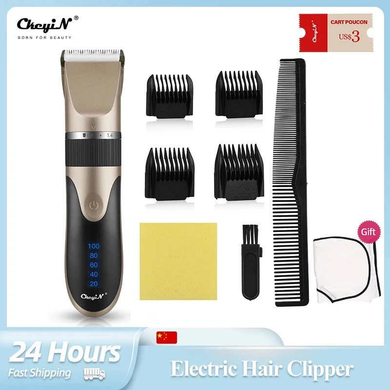 CkeyiN Men Hair Clipper Professional Electric Hair Cutting Machine Low Noise Rechargeable Ceramic Blade Barber Mower Trimmer