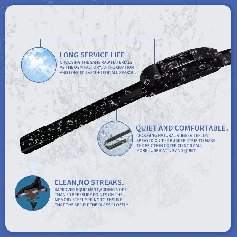 Durable Rubber Front and Rear Wiper Blades for Windshield and Window