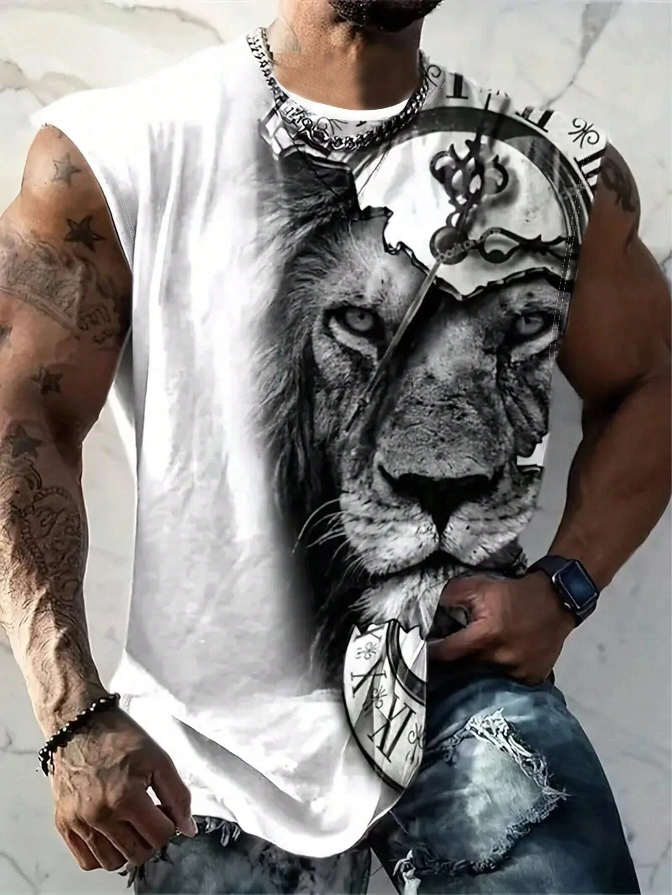 LEGND Plus Size 100-4XL Men's Lion 3D Print Round Neck Casual Loose Tank Top Sleeveless T-Shirt Basketball Jersey Men Clothing