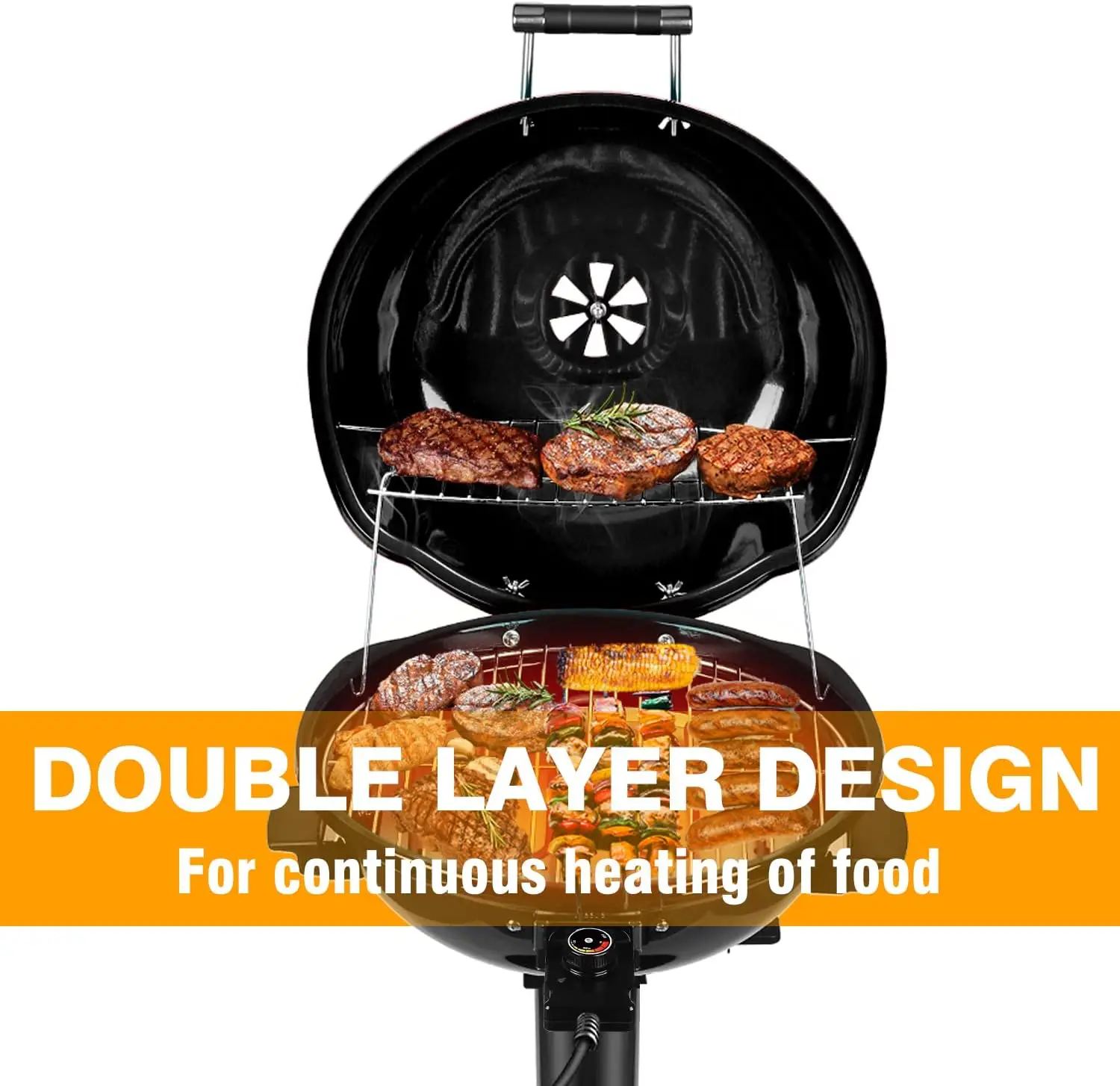 15-Serving Indoor/Outdoor Electric Grill for Indoor & Outdoor Use, Double Layer Design, Portable Rem 4