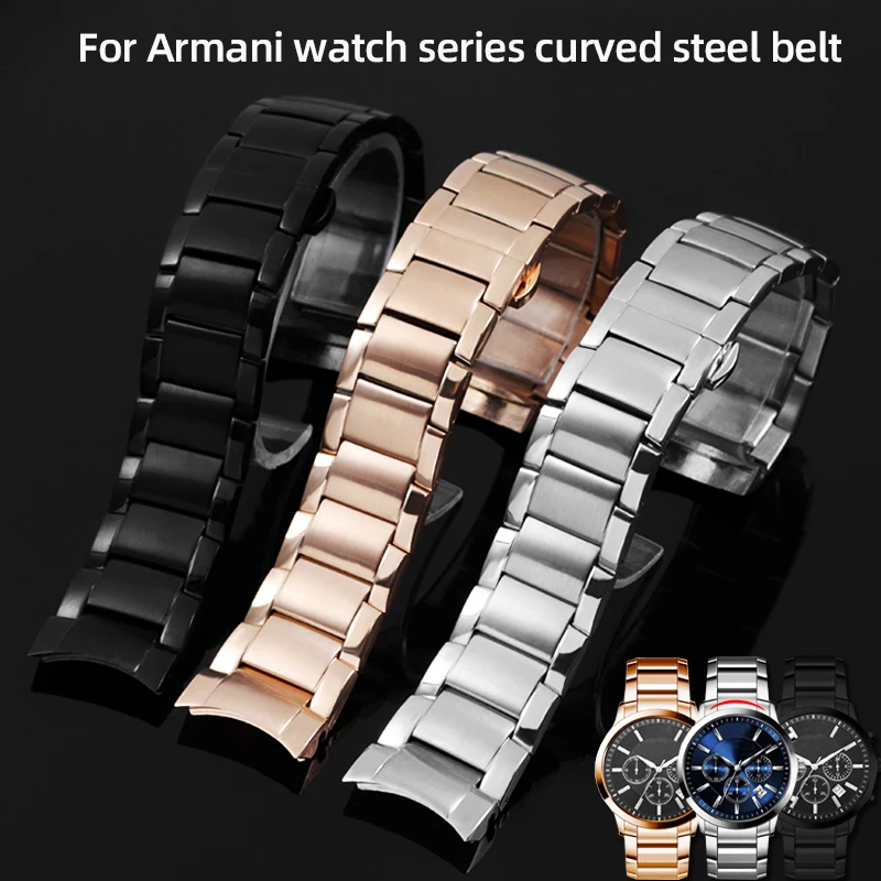 Stainless Steel Curved End Men's Watch Bracelet - 22mm