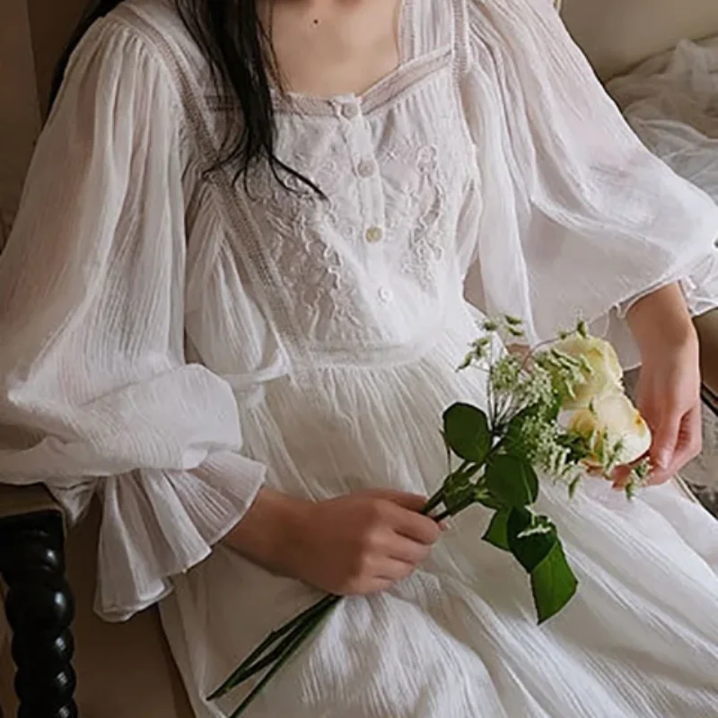 Victorian Ruffles Nightgown Women, Cotton Long Dress, Sweet Nightgown, Sweet Princess Style, Soft Comfort Vintage Princess Style