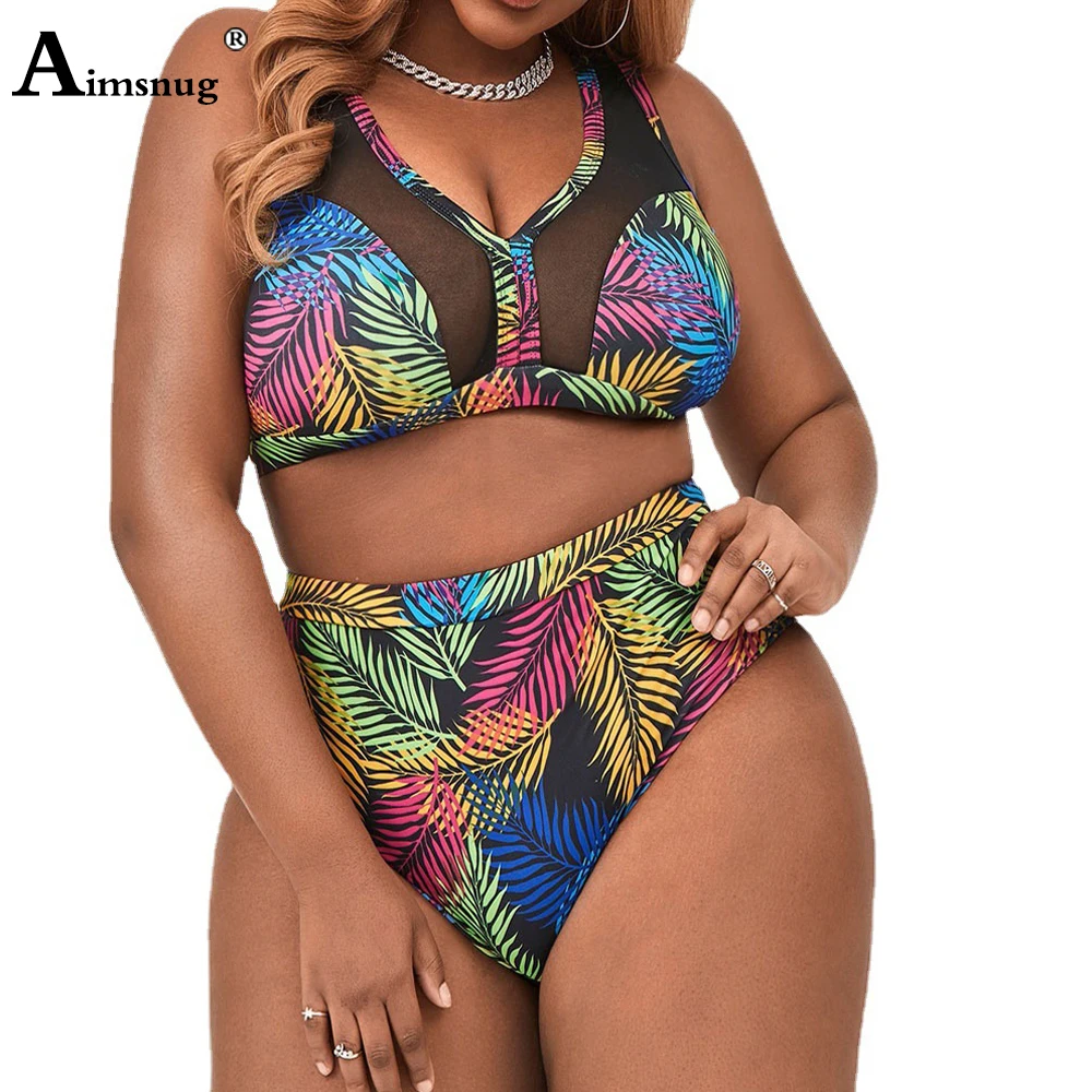

Женский комплект бикини с принтом в виде листьев, купальник из двух предметов с высоким вырезом, женские купальники с разрезом, сексуальная одежда для плавания с эффектом пуш-ап, 2022