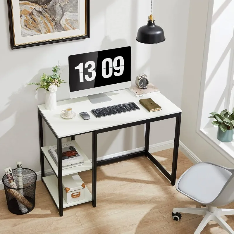 

Computer Desk 40 inches with 2-Tier Shelves Sturdy Home Office Desk with Large Storage Space Modern Gaming Desk Study Writing