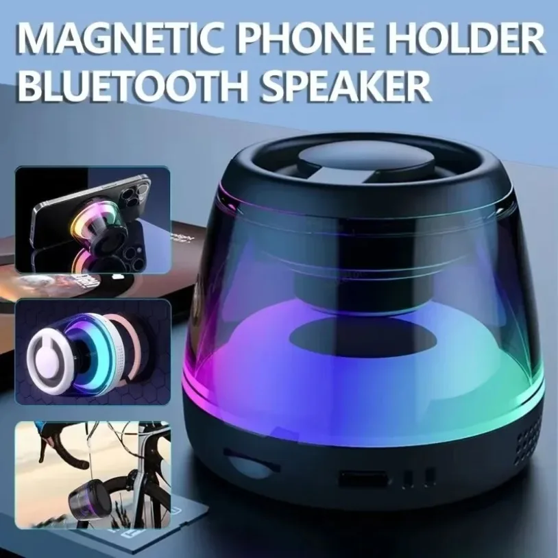 2024 Mini Pocket Bluetooth Speaker Magnetic RGB Ambient Light Bluetooth SoundbarWireless TWS Stereo MP3 Music Player for TF Card