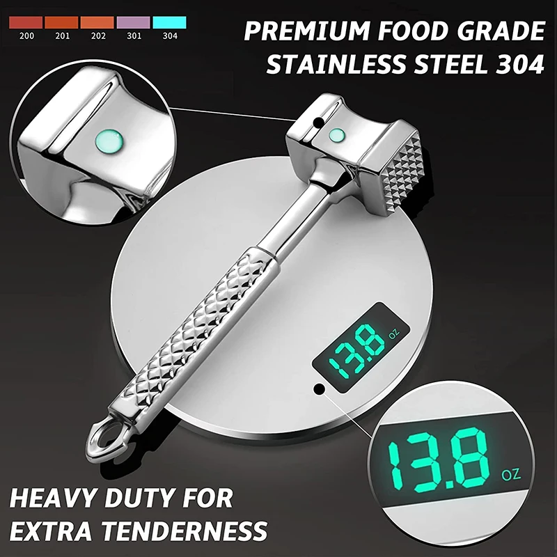 Batticarne In Acciaio Inox 304 | Martello Per Carne A Doppia Faccia Per Cotolette E Bistecche - Foto 2