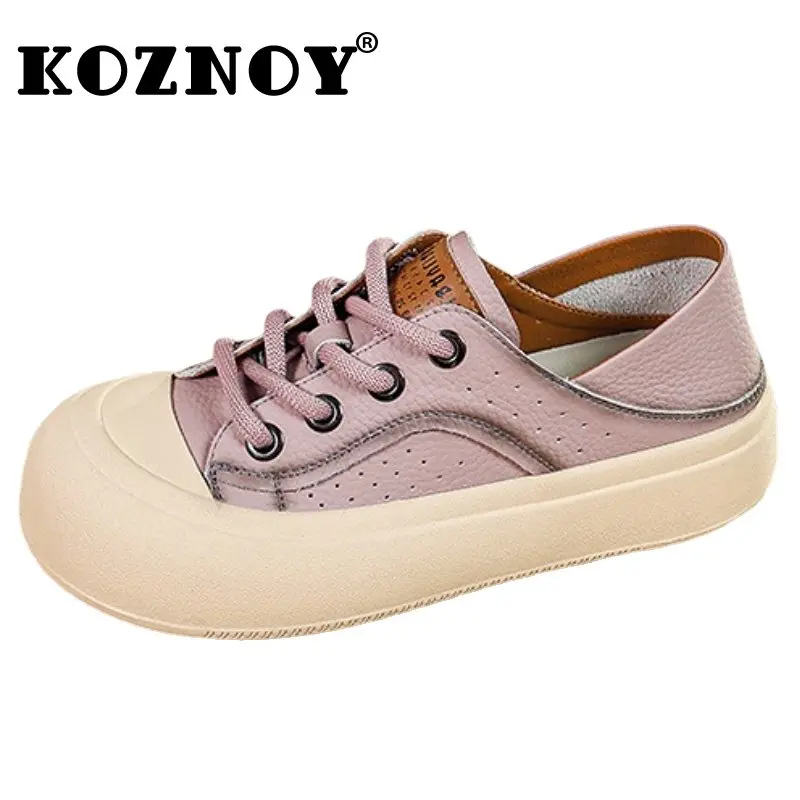 

Koznoy 3cm Cow Suede Genuine Leather Vulcanize Platform Flats Women Autumn Summer Loafer Summer High Brand Comfy Lace Up Shoes