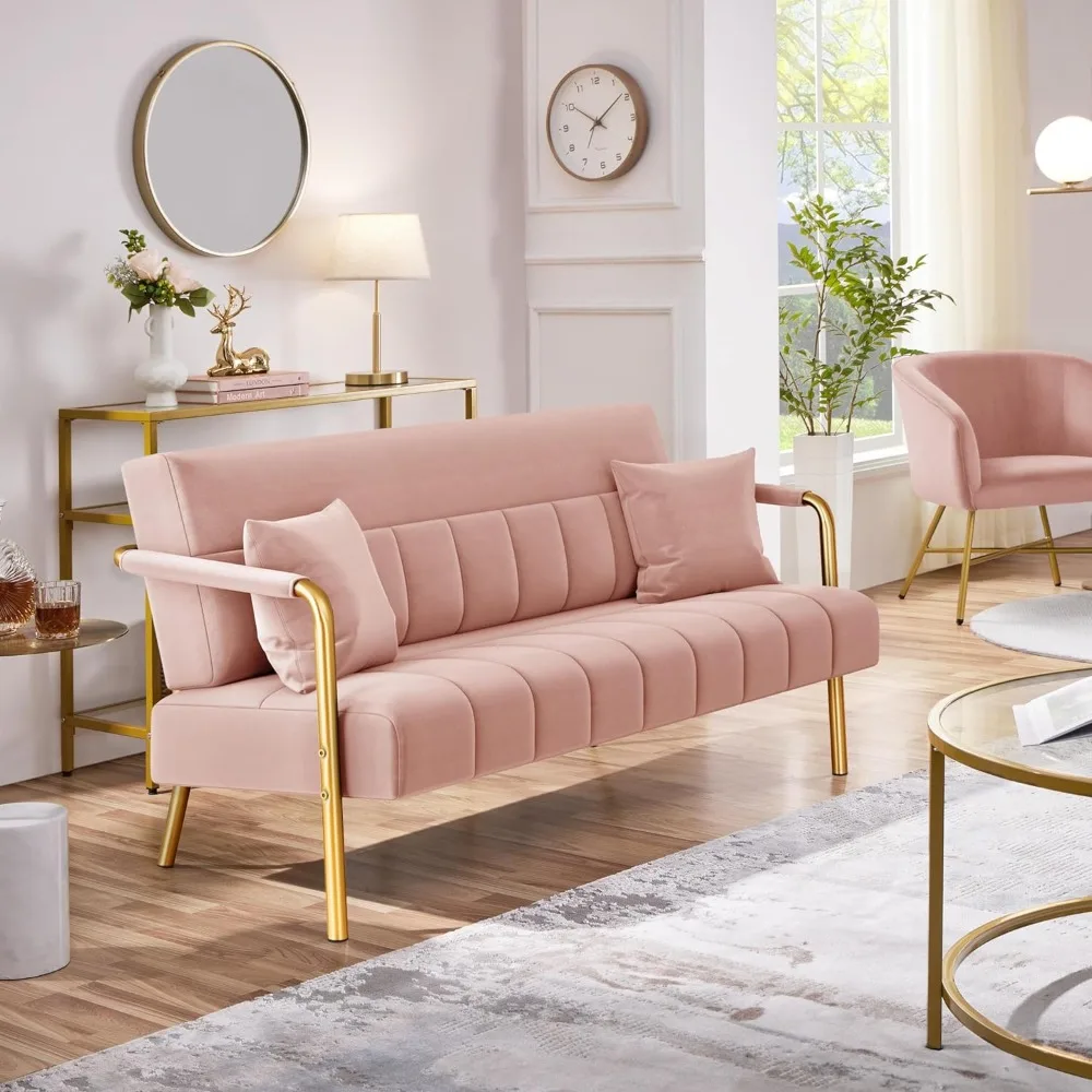 

Modern two-seater sofa 2-seater luxury velvet fabric sofa with gold metal armrests and legs for bedrooms, home offices, studios
