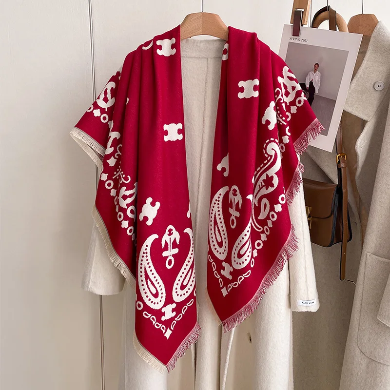 Fashion Paisley Cashmere Women Two-sided Scarf Winter Warm Shawl and Wrap Bandana Pashmina Female Foulard Square Thick Blanket