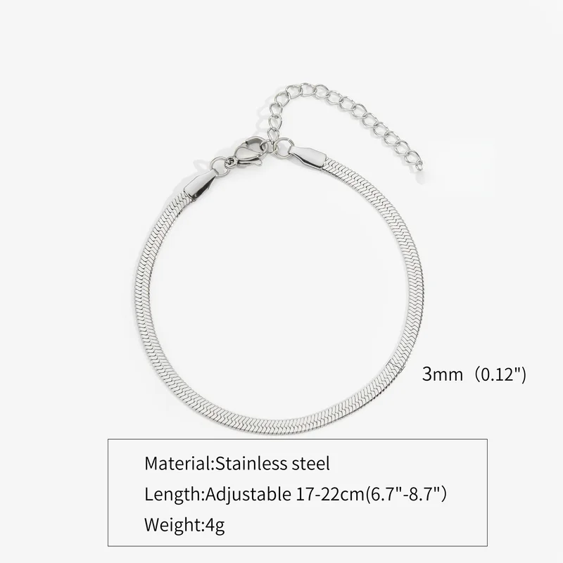 3mm Silver Color Stainless Steel Flat Chain Bracelet