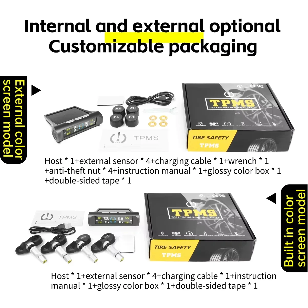 4 External Sensors Car Tire Pressure Monitoring System Car Tyre Pressure Monitor Tyre Alarm