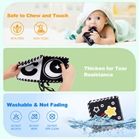 Livre sensoriel en tissu pour bébé de 0 à 36 mois, jouets pour bébé à contraste élevé, jouets de berceau pour nouveau-né, livres en tissu d'animaux noir et blanc, jouets Montessori 5
